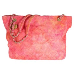 Chanel 20A Rosa Arancione Cotone Tweed CC Borsa Shopping Grande