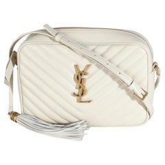 Saint Laurent Crema Borsa fotografica Lou in pelle di vitello matelassé morbido