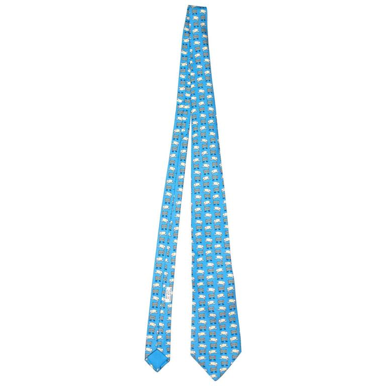 Hermes Baby Blue and White Sheep Print Silk Tie For Sale at 1stDibs ...