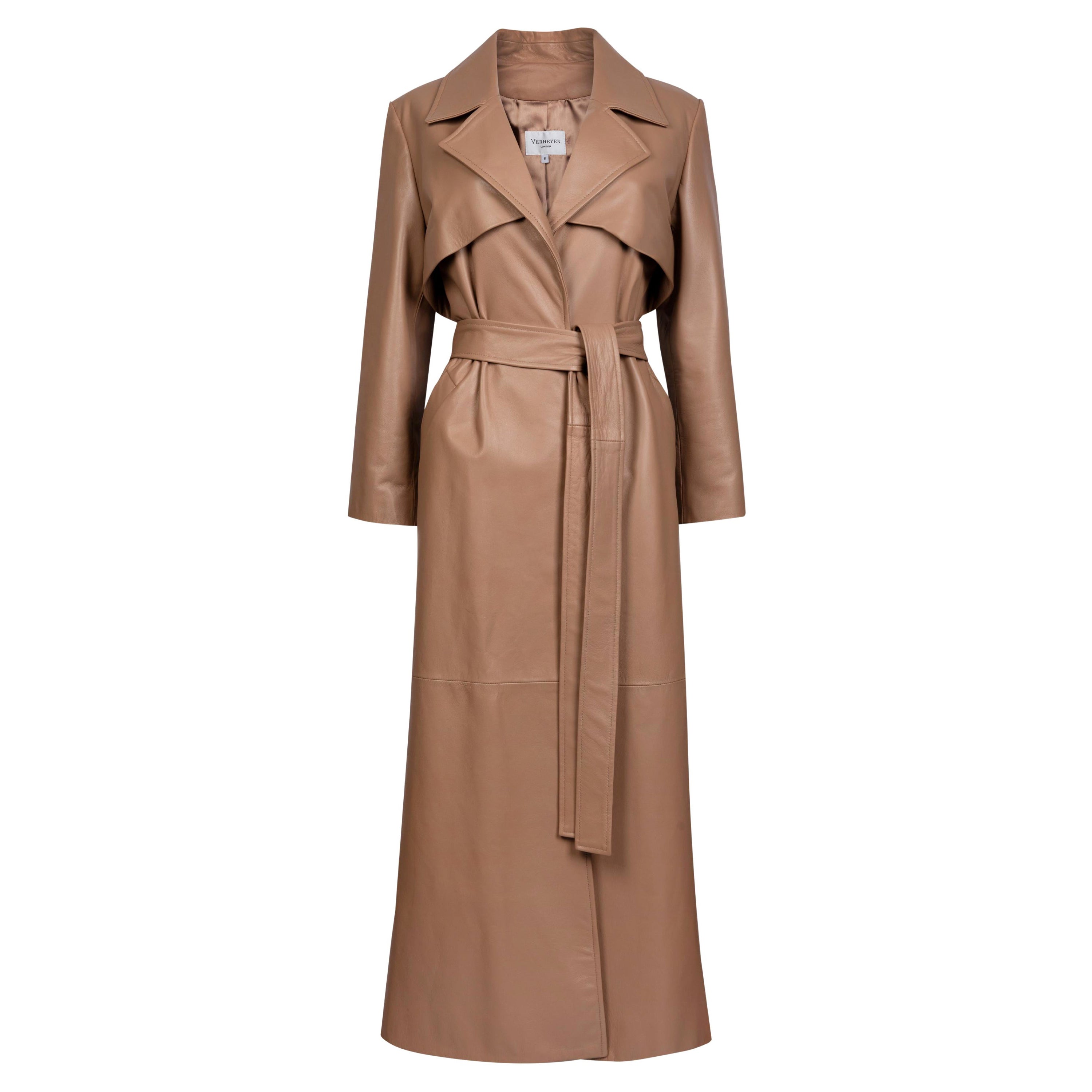Verheyen London Leather Trench Coat in Taupe Brown