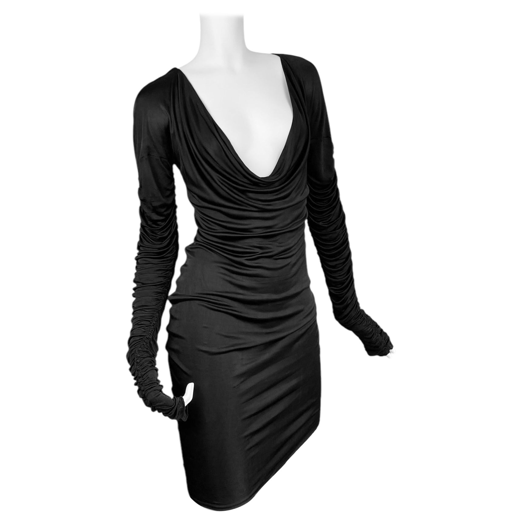 ALEXANDER MCQUEEN ss1996 «THE HUNGER» BLACK RUCHED SLEEVES DRAPED DRESS