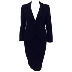 Chanel 2008 Cruise Deep Navy Wool Boucle Skirt Suit w Single Button Closure 
