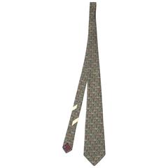 Salvatore Ferragamo Green Stirrup Print Silk Tie