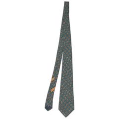 Salvatore Ferragamo Green Horse Shoe & Cap Print Silk Tie 6