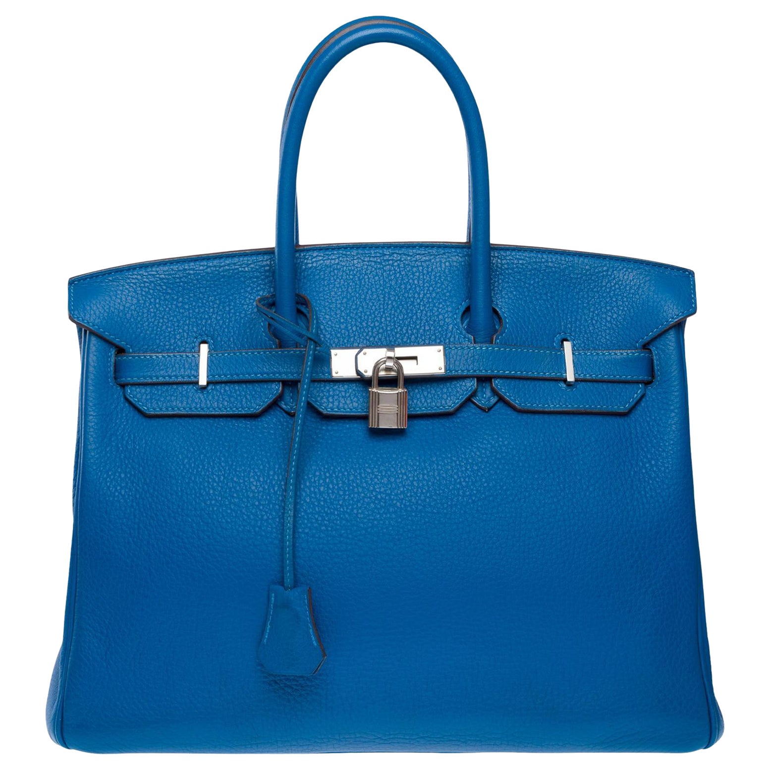Stunning Hermès Birkin 35 handbag in Blue Izmir Togo Calf leather, PHW For Sale