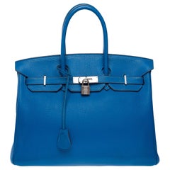 Atemberaubende Hermès Birkin 35 Handtasche aus blauem Izmir Togo Kalbsleder, PHW