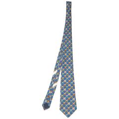 Salvatore Ferragamo Blue Saddle Print Silk Tie
