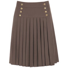 CHANEL c.1990's Dark Taupe Button Front Knife Pleated Skirt