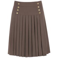 CHANEL c.1990's Dark Taupe Button Front Knife Pleated Skirt 4