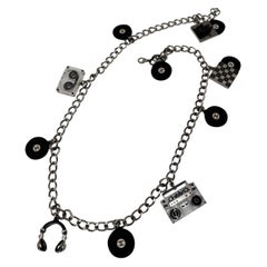 Chanel 2004 Rare Runway Charm Belt Necklace – Vinyl & Acrylic Music Theme(87 cm)