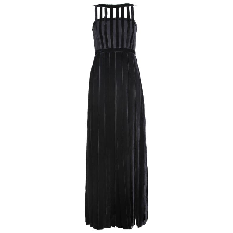 Vintage Chloe Black Sleeveless Gown In Velvet Ribbon and Sheer Fabric w ...