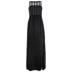 Vintage Chloe Black Sleeveless Gown In Velvet Ribbon & Sheer Fabric w/Cage Top