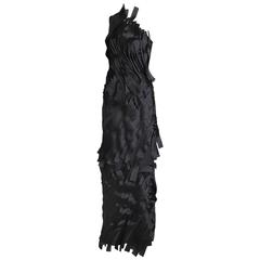 Vintage Black One-Shoulder Avant-Garde Gown w/Pattern of Asymmetric Ribbon Design