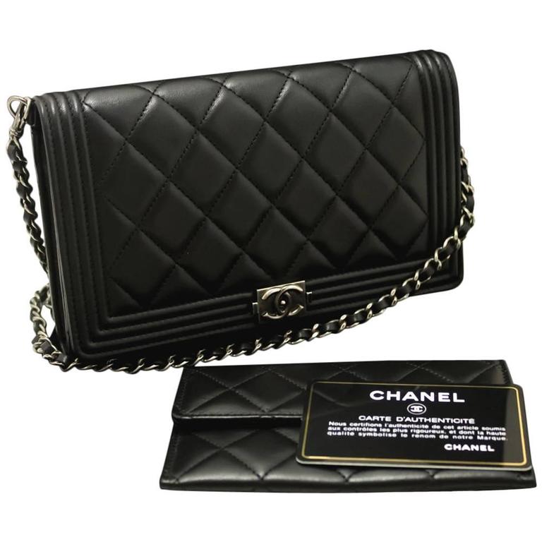 CHANEL Boy WOC Wallet On Chain Hand Bag Clutch Black Quilted Flap