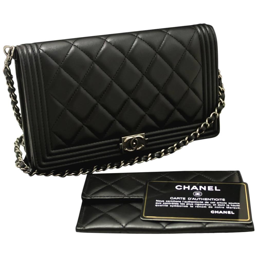 CHANEL Boy WOC Wallet On Chain Hand Bag Clutch Black Quilted Flap 