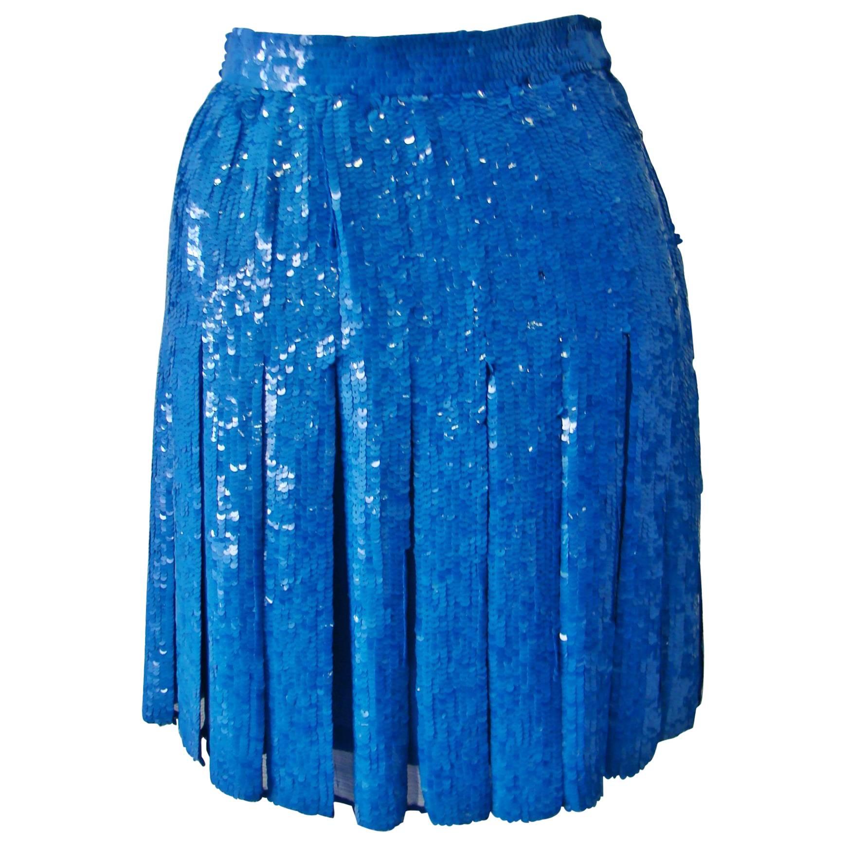 Rare Ella Singh Silk Sequin Pleated Skirt 1990's For Sale