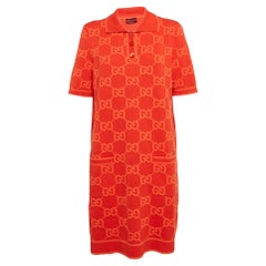 Gucci Red GG Jacquard Cotton Knit Midi Polo Dress XL