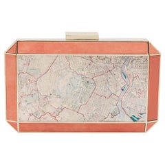 Anya Hindmarch Coral Orange Map Fabric and Suede Duke Box Clutch