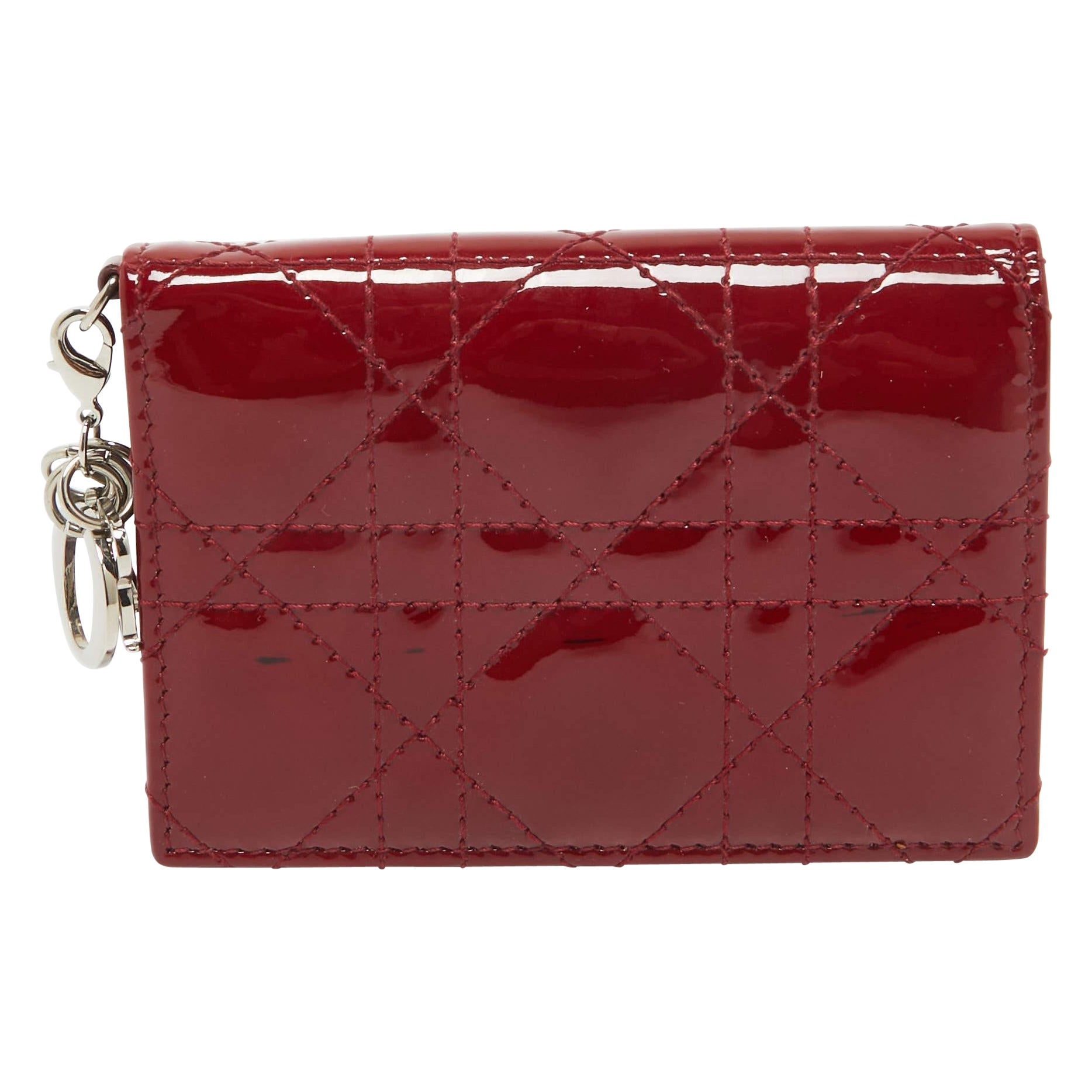 Dior Red Cannage Patent Leather Lady Dior Flap Card Holder