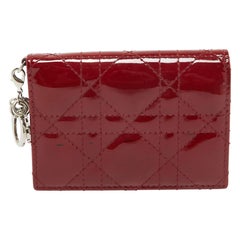 Dior Red Cannage Patent Leather Lady Dior Flap Card Holder
