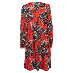 Love Moschino Red Textured Floral Print Crepe Short Dress M