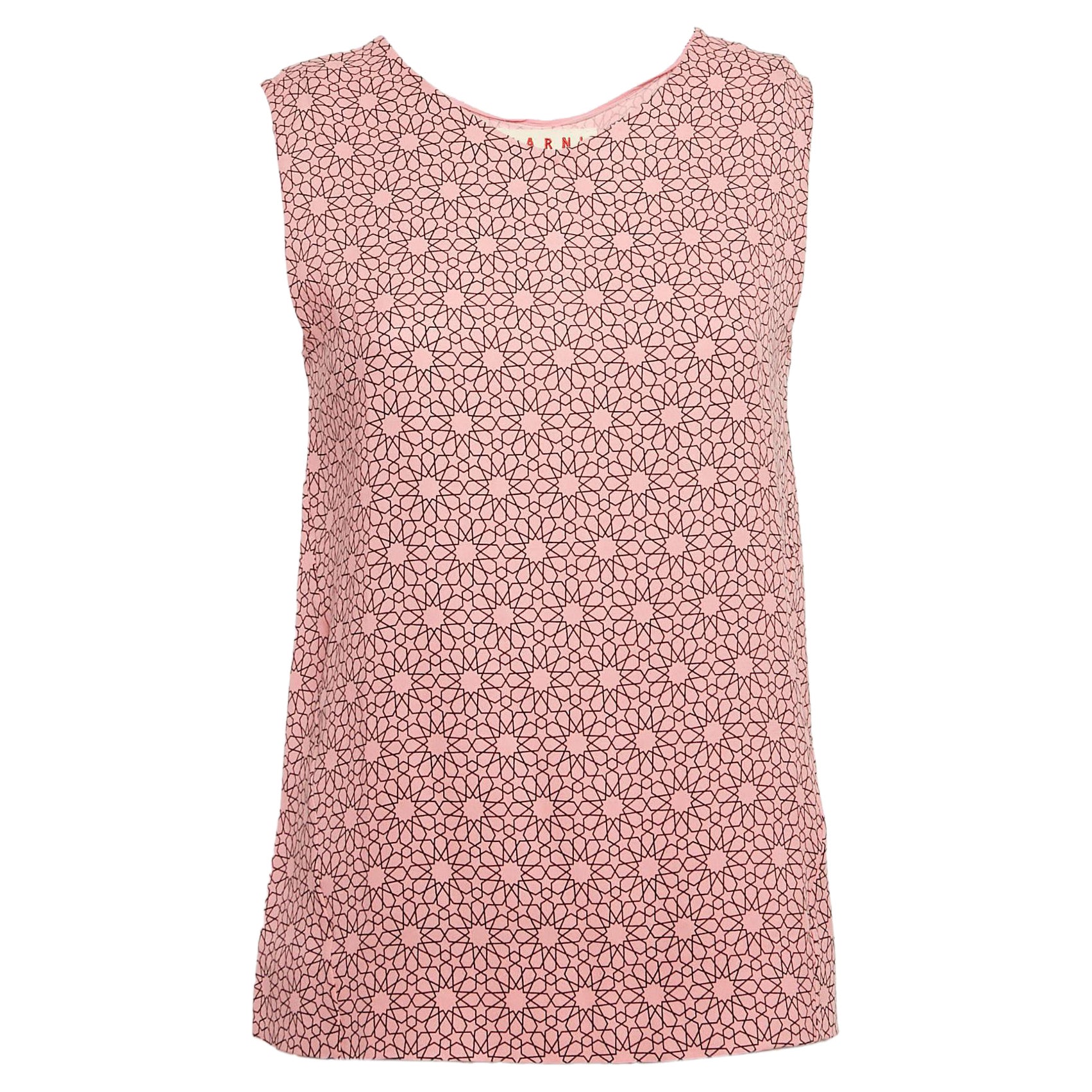 Marni Pink Printed Crepe Sleeveless Top S For Sale