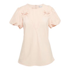 RED Valentino Peachy Orange Textured Crepe Puff Sleeve Top XXL