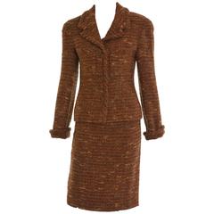 Vintage 1990s CHANEL Brown Boucle Suit Dress