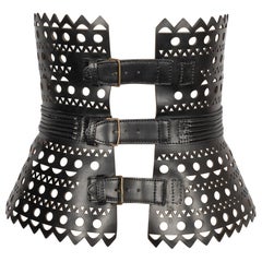 Alaïa Wide Corseted Black Leather Belt
