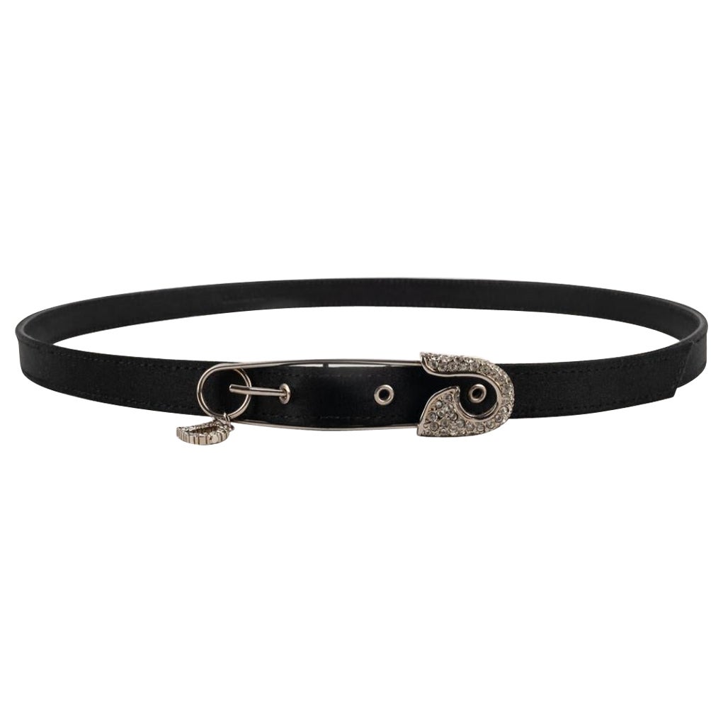 Christian Dior Black Silk and Leather Belt For Sale