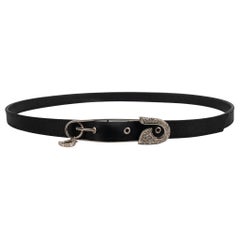 Christian Dior Cinturón de seda negra y piel