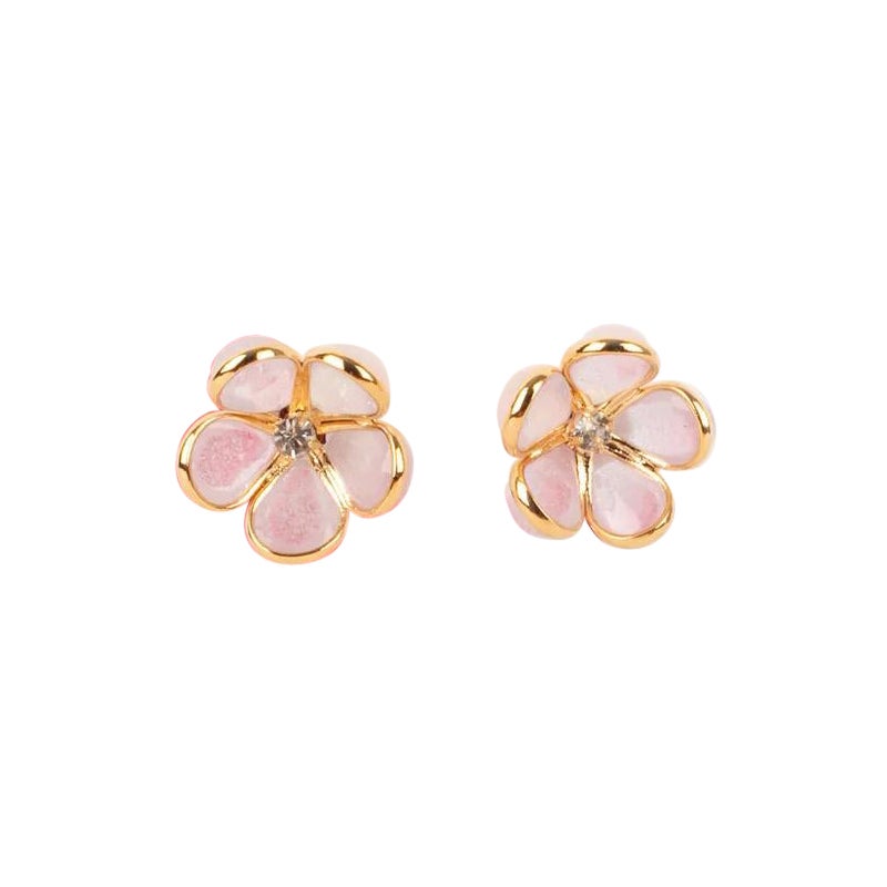 Augustine Pink Golden Metal Earrings For Sale