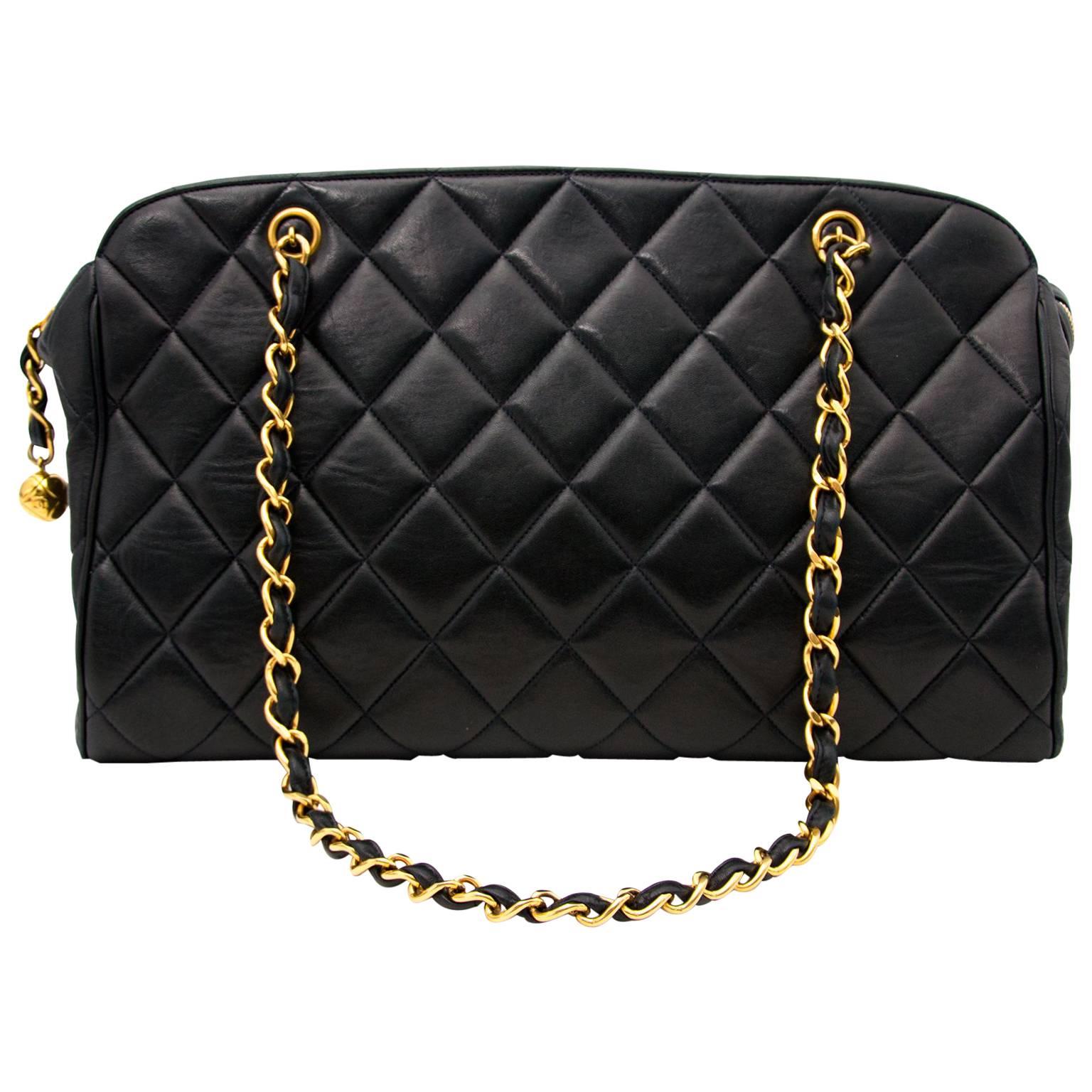 Chanel Navy Quilted Leather Shopper