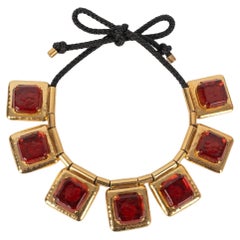 Frances Patiky Stein Orange Golden Metal Necklace