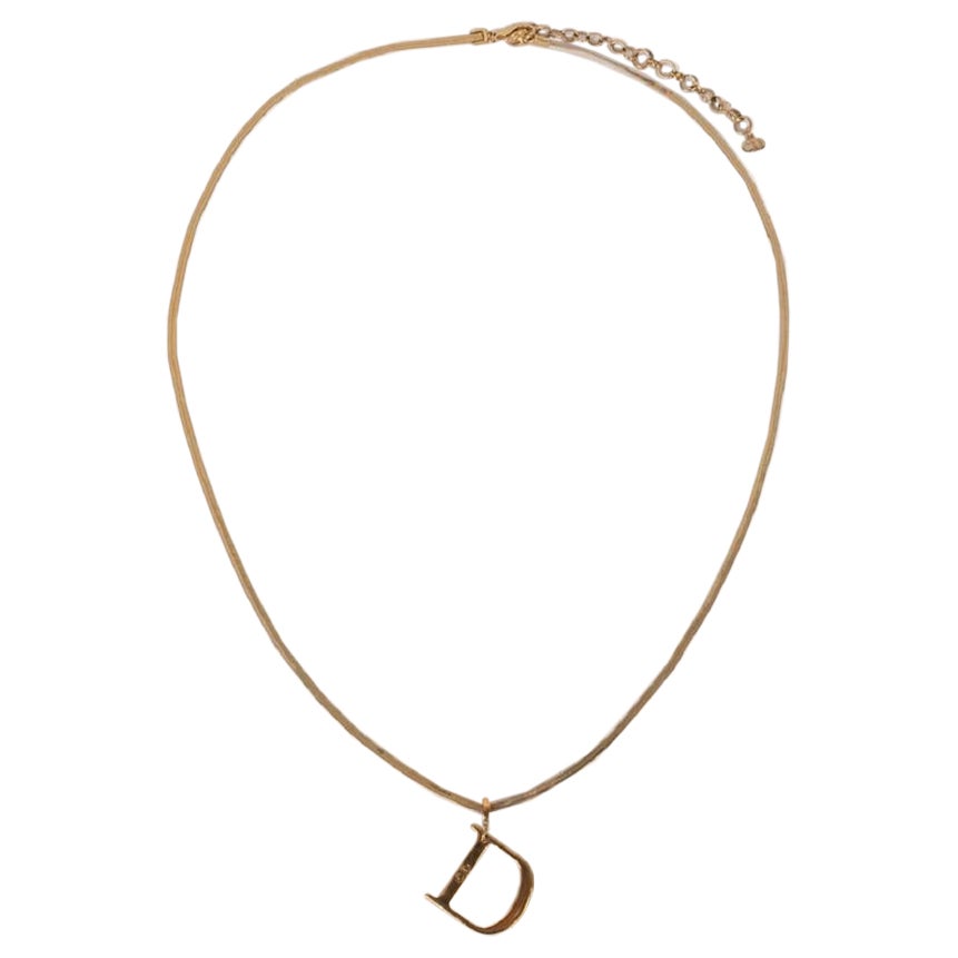 Christian Dior Long Golden Metal Necklace For Sale
