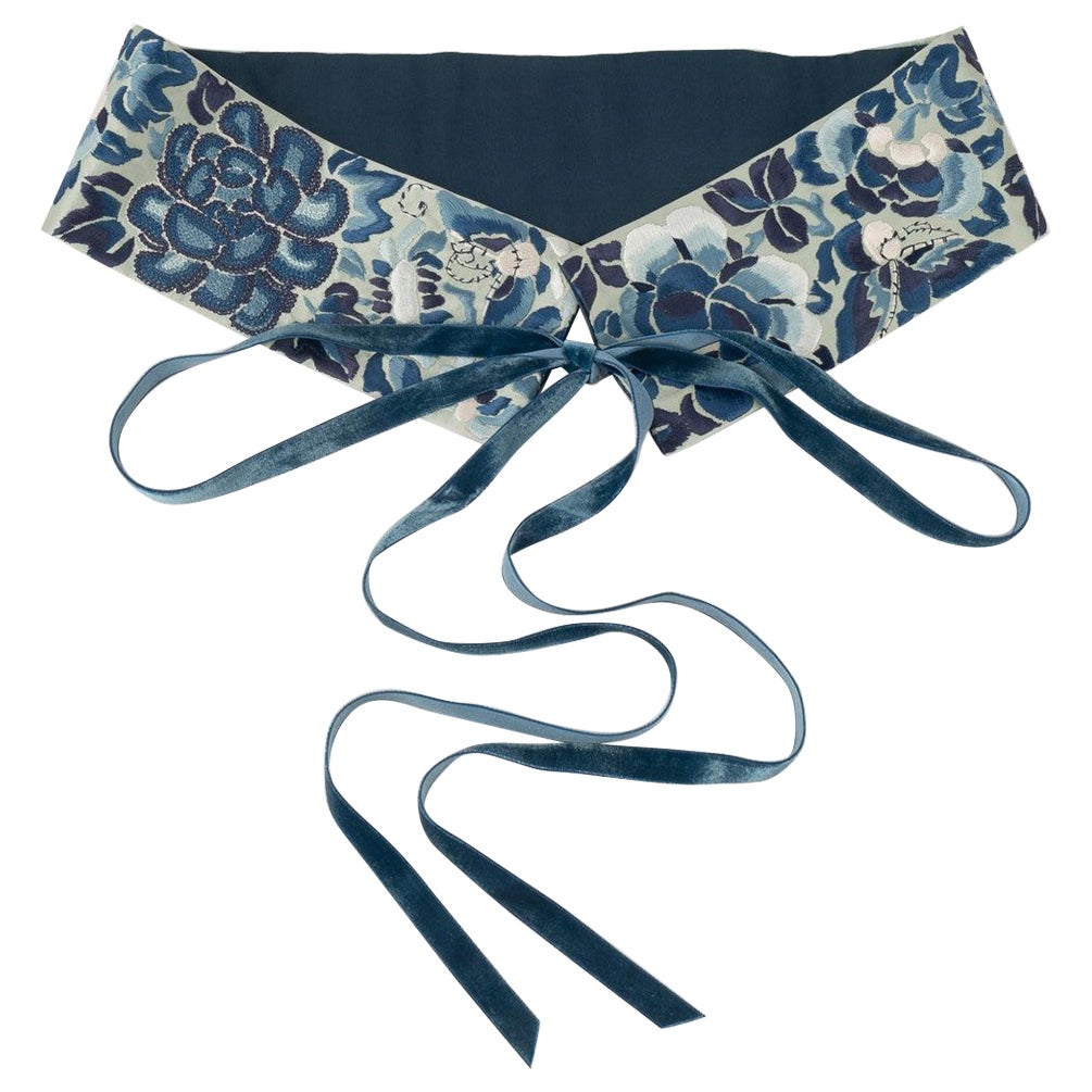 Cloth Wide Blue Silk Belt, 1970s