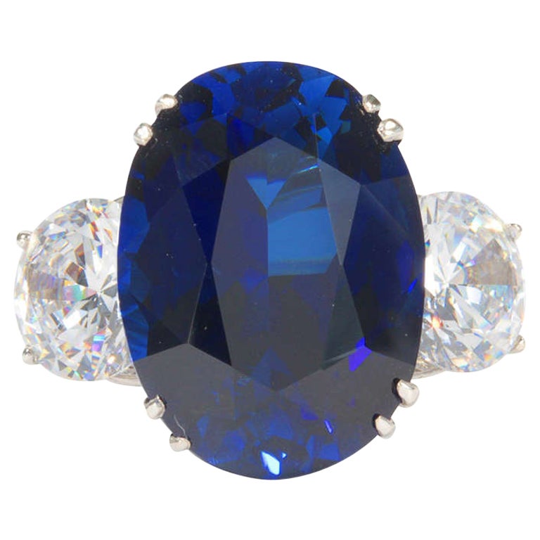 Royal Blue Man Made 10 Carat Sapphire Diamond Classic Real Look Ring
