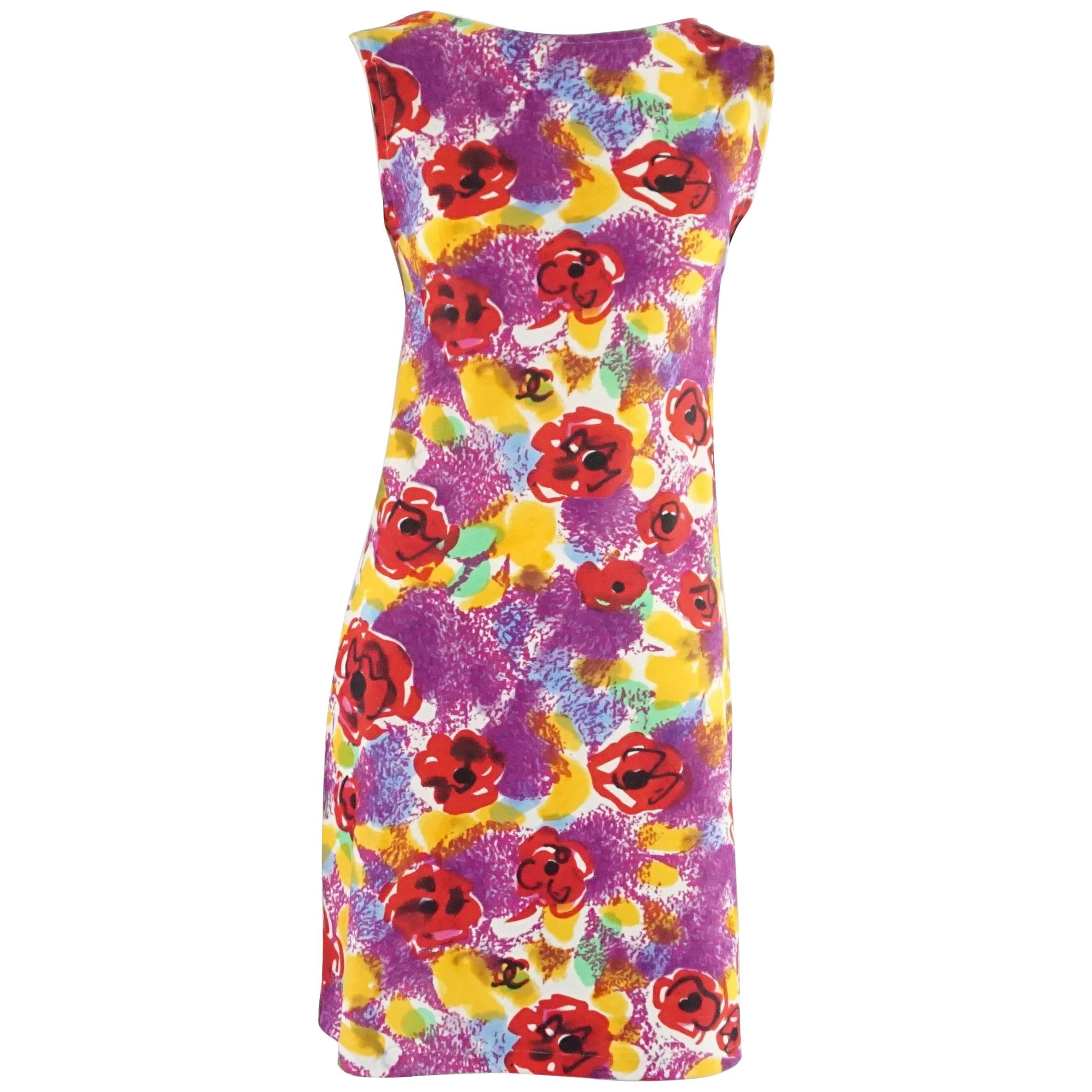 Chanel Multi Floral Print Spandex Dress - 36 - 1997