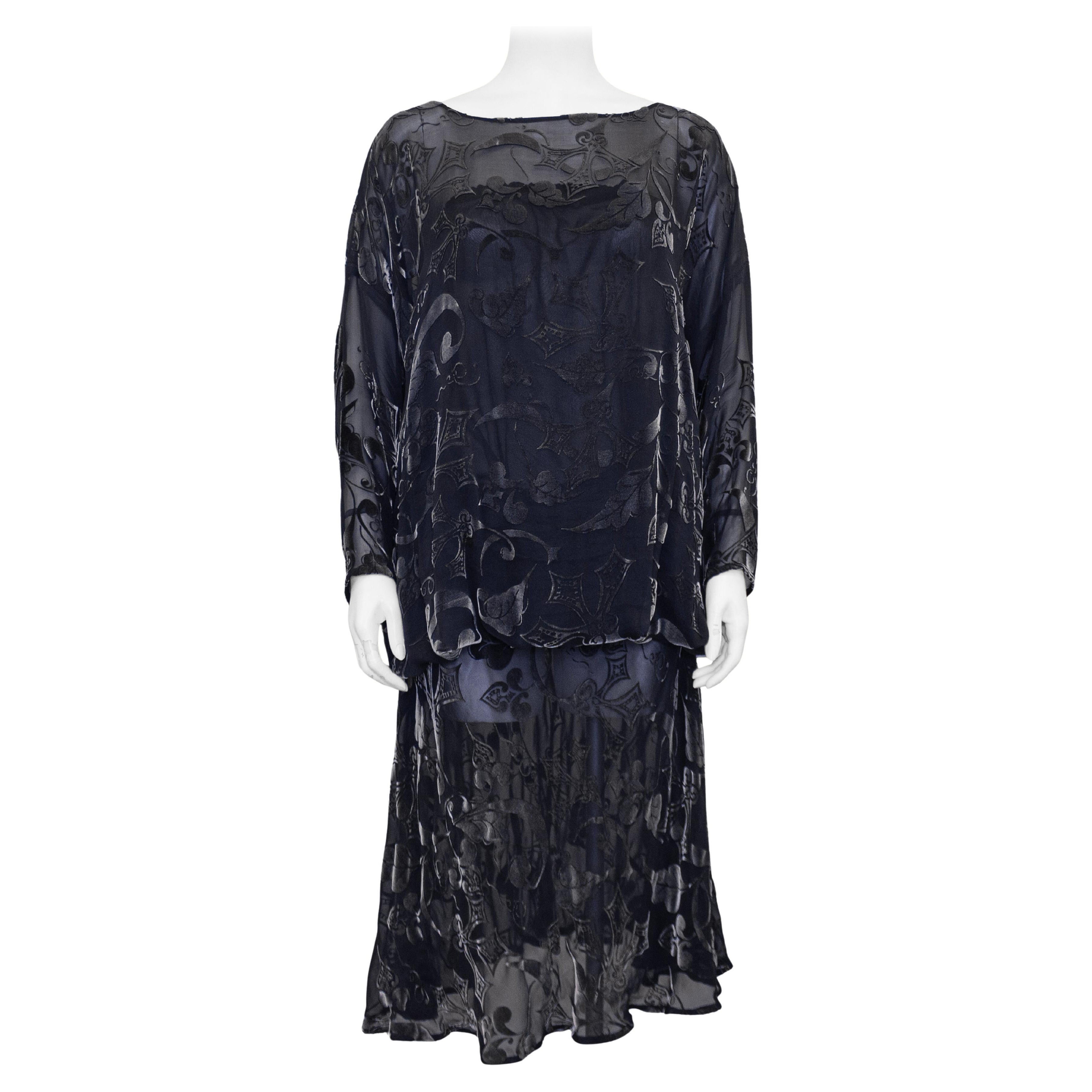 1980s Patricia and Charles Lester Gunmetal Devoree Velvet Dress For Sale