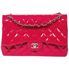 Chanel - Jumbo Fuschia Pink Quilted Patent Leather