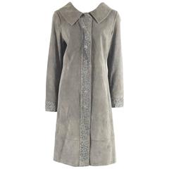Fendi Grey Suede Full Coat with Sequins Detail - 42 - 1990's 9