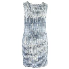Chanel Blue and White Knit Sleeveless Shift Dress with Pockets - 38 10