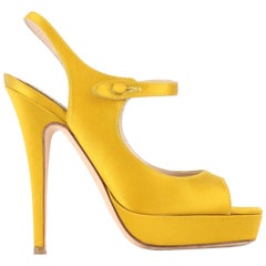 Used YVES SAINT LAURENT "Tribute" YSL Yellow Topaz Satin Platform Sandal Pumps