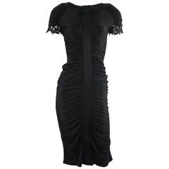 Valentino Black Silk Jersey Ruched Dress - M 