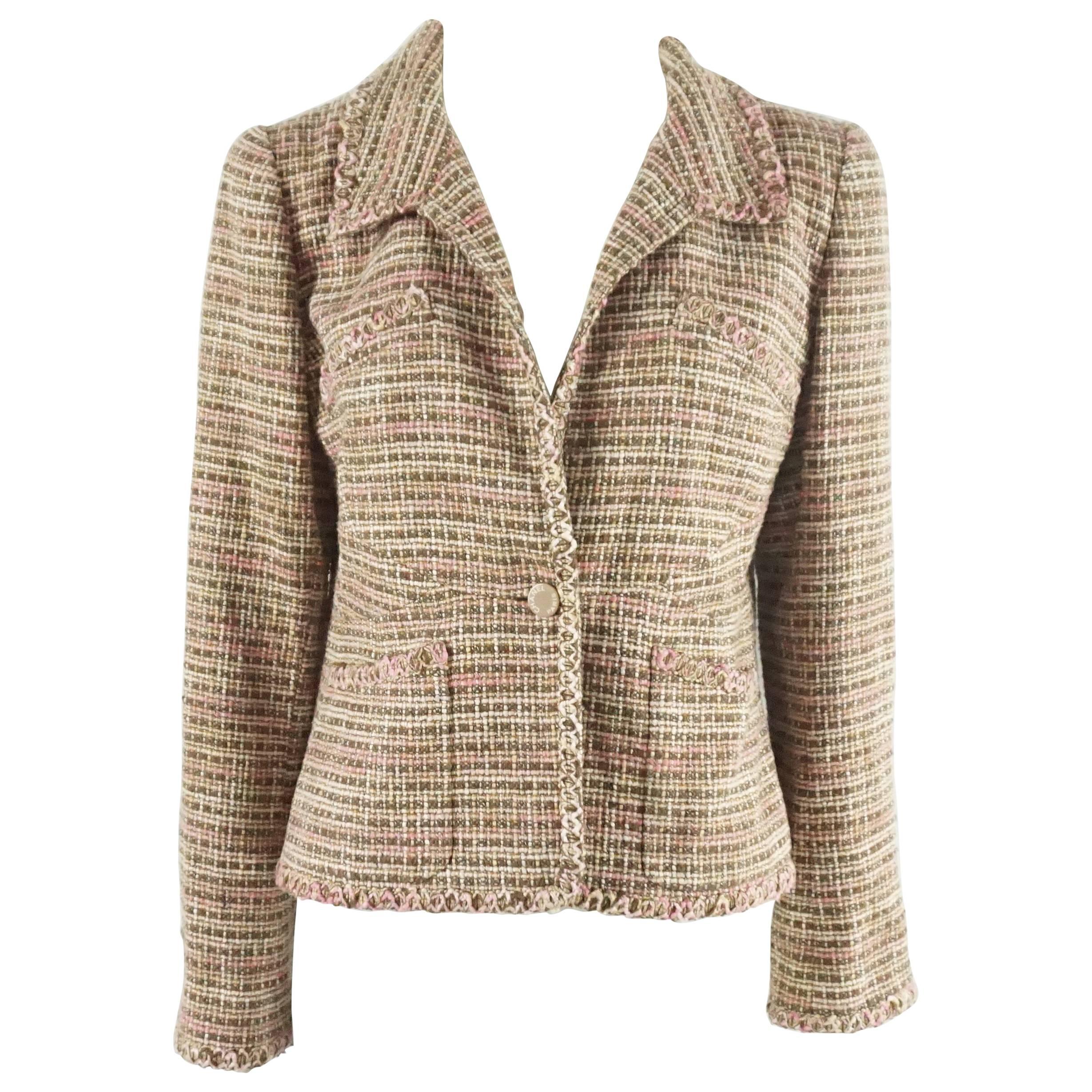 Chanel Brown and Pink Tweed Jacket with 4 Pockets - 42