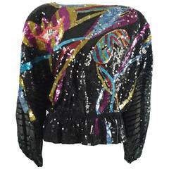 Neil Bieff Multi Sequin Masquerade Theme Blouse - M - 1970's 