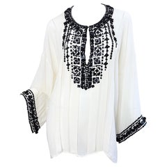 Oscar de la Renta 2000s Size Large Black White Beaded Sequin Vintage Tunic Top