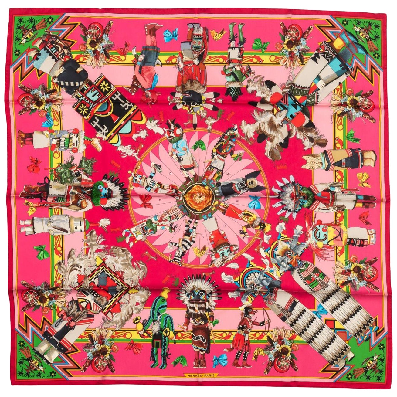 Hermès Pink Kachinas Silk Scarf NIB For Sale