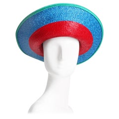 Yves Saint Laurent Hat Straw Wide Brim Halo Color Block Vintage S/S '93 Rare
