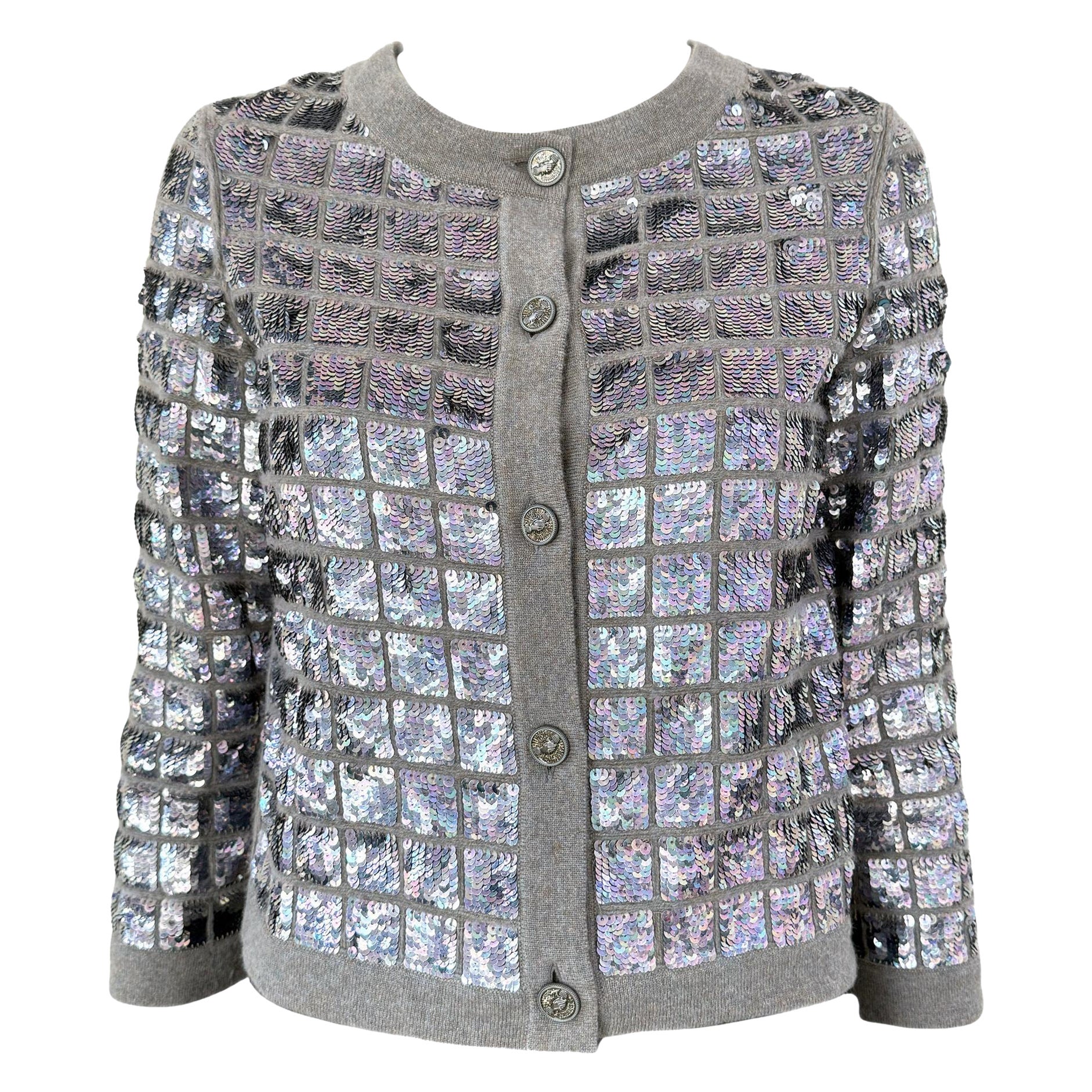 Chanel New Anna Wintour Style Sequin Cashmere Jacket 46 FR For Sale